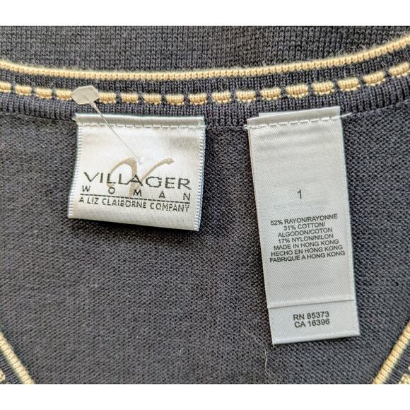 NEW Villager Woman Liz Claiborne Sleeveless Sweater XL Black Tan Shell V-Neck - Picture 7 of 9